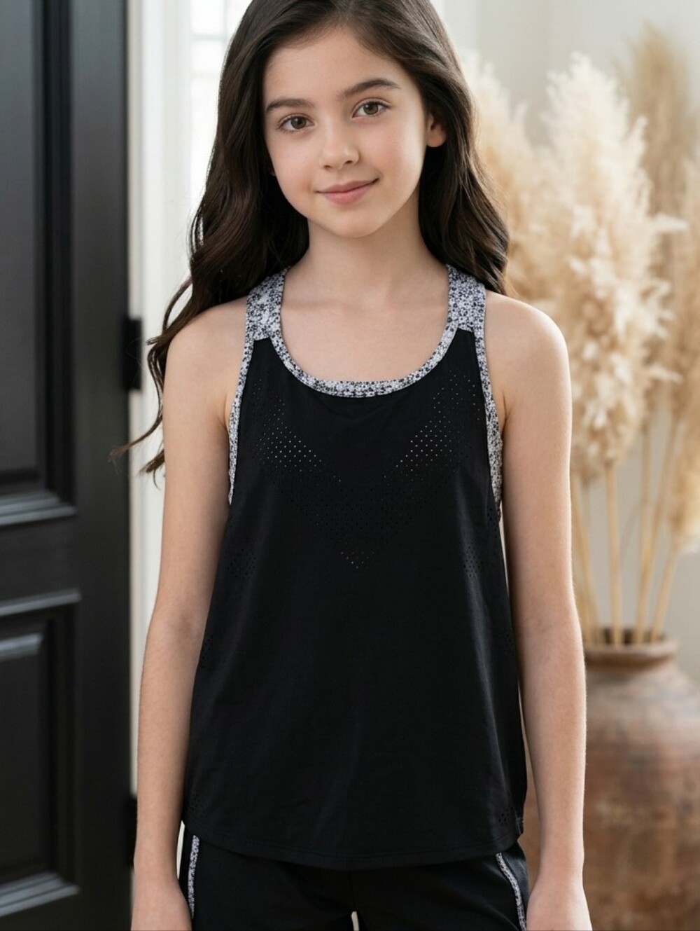 Zella Girls 10 12 Black Mesh Tank Top Built In Sports Bra Active Racerback Sport